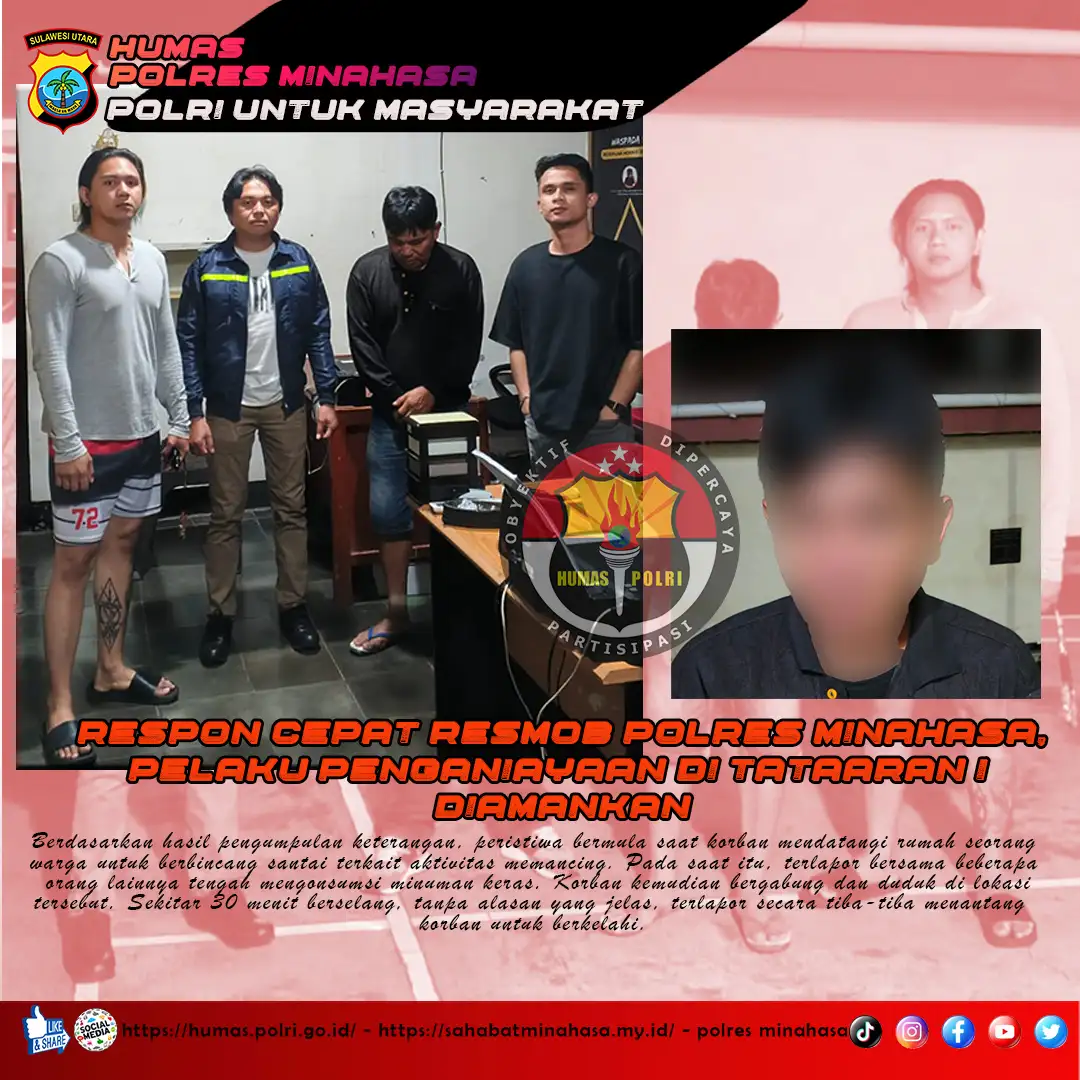 Respon Cepat Resmob Polres Minahasa, Pelaku Penganiayaan di Tataaran I Diamankan